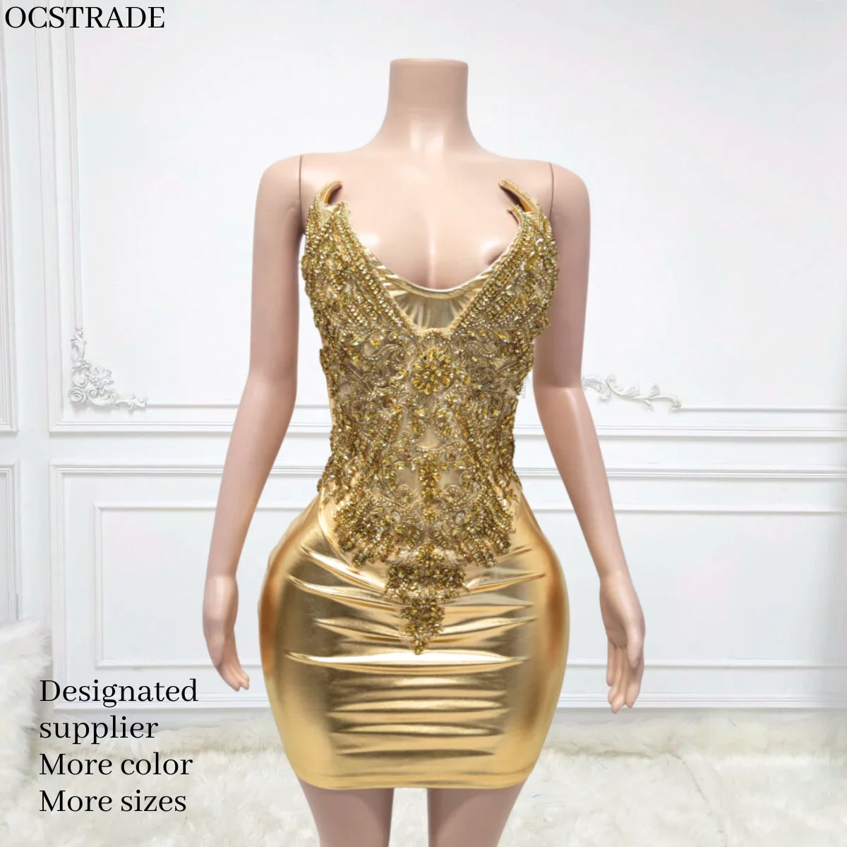 Ocstrade Para Mujeres Trendy Club Dresses 2024 Strapless Off the Shoulder Luxury Crystal Fitness Gold Short Club Dress