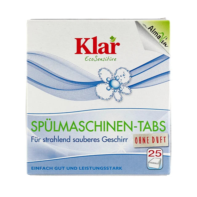 KLAR RTS 1 Vegan Eco Sensitive Europe Dishwasher Tabs 25 Pieces Fragrance Free High Active Content for Sparkling Clean