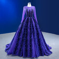 RSM222204 2022 New Ladies Lace Prom Gown Purple Sequin Elegant Long Sleeve Evening Dress