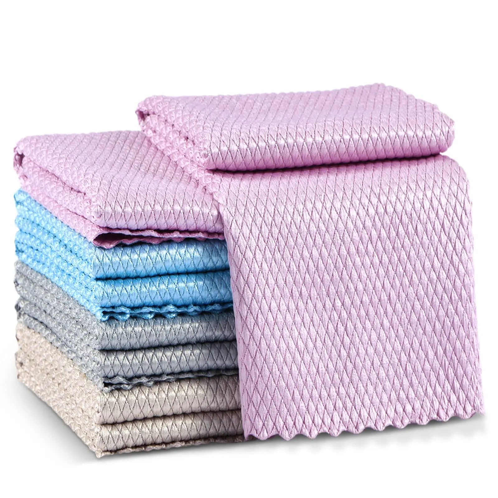 Custom logo Microfibre Fish Scale Towel Streak Free Miracle Cleaning Cloths Nanoscale Reusable Polishing Microfiber Towels