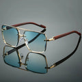 Custom Logo 2025 Retro Metal Square Sun Glasses UV400 Wooden Grain Double Bridges Pilot Sunglasses Men Women