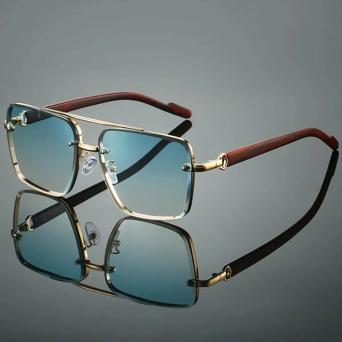 Custom Logo 2025 Retro Metal Square Sun Glasses UV400 Wooden Grain Double Bridges Pilot Sunglasses Men Women