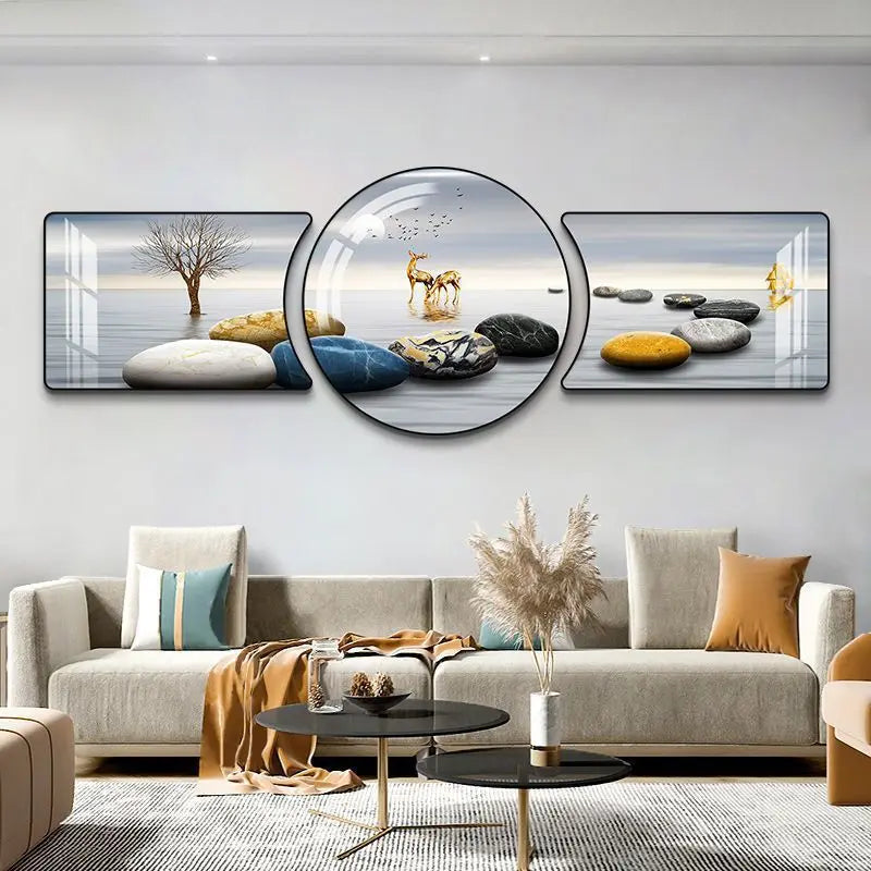 Modern Style Three-Joint Murals Living Room Decorative Home Wall Art Painting with Metal Frame Framed Wall Arts