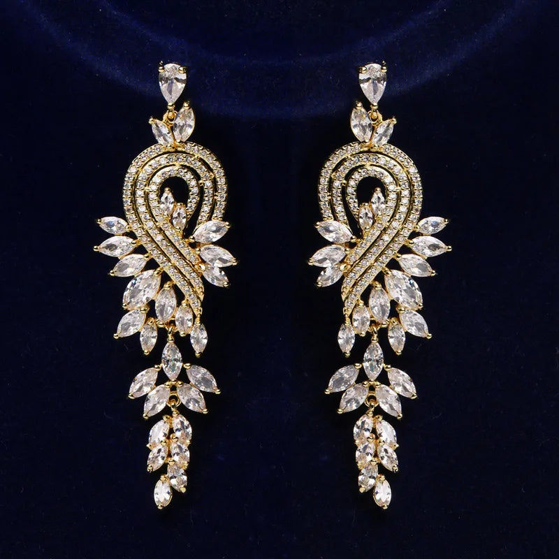 MOQ 2pcs Wholesale Jewelry Women Bridal Wedding Cz Party New Trend Gold Plated Fashion Earrings