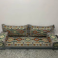 Ottoman Bar Nomad Yoruk Oriental Corner Arabic Seating Floor Cushion Cover Set Moroccan Pattern Blue Polyester Cotton Removable MegaBDM