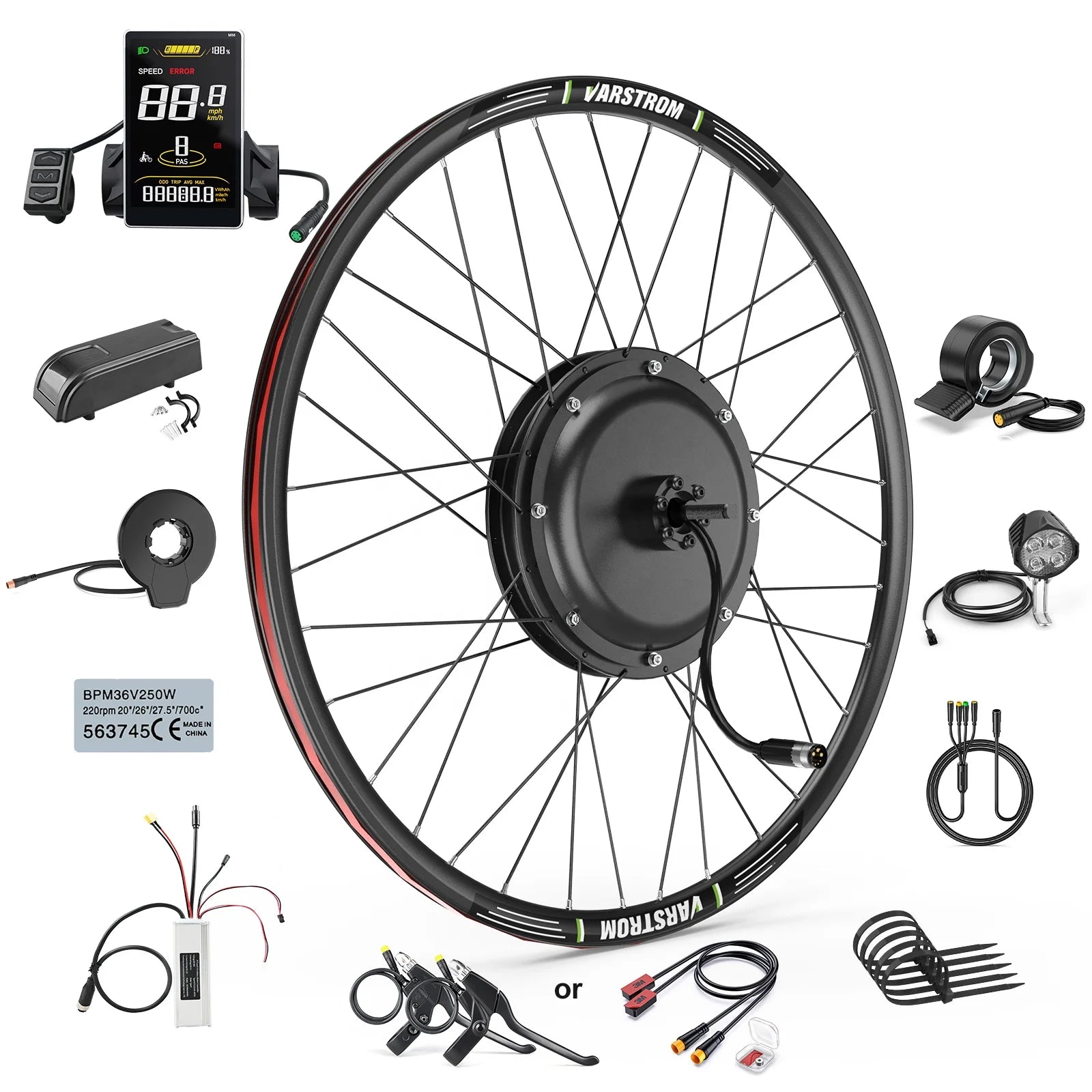 Varstrom 48V 1000W Rear Hub Motor Kit Thumb Throttle Disc Brake Cassette for Electric Bicycle Conversion with SW2-M58 Display