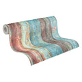 Made in Germany Floral Wood Look Blue Red Brown Non Woven Vinyl Wallpaper Rolls for Living Room & Hotel Use 1005x053m