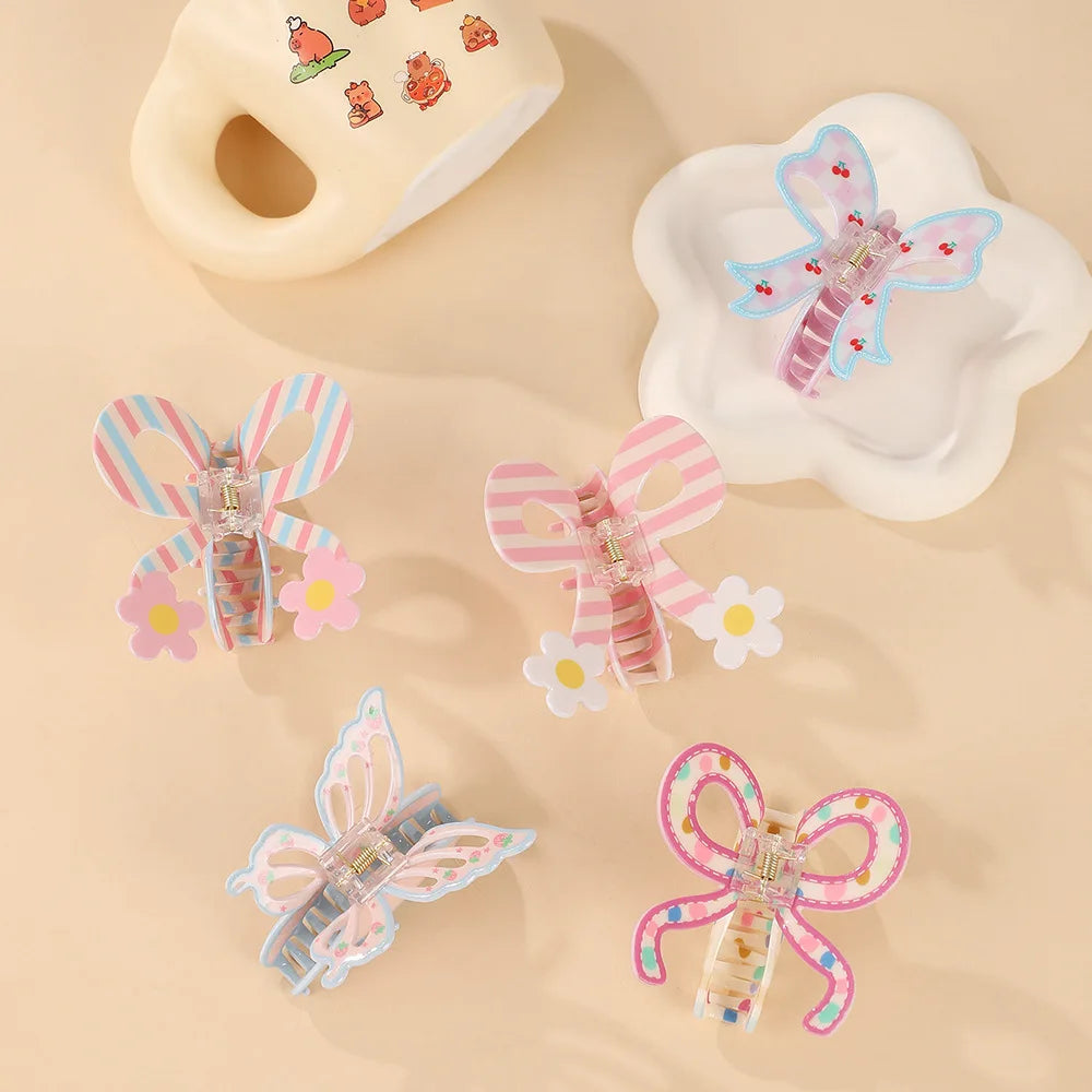 Spring/Summer Butterfly Hair Claw Clips Sweet Acrylic Printed Flower Hair Accessories for Women & Girls