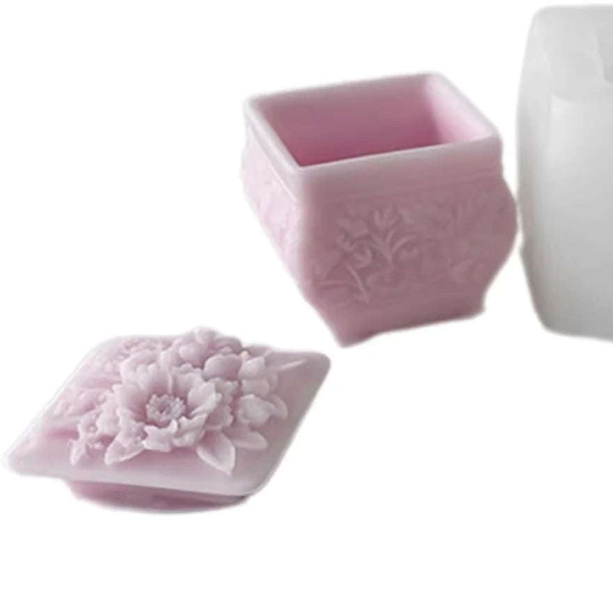 Temperature Resistant Silicone Mold Flower Candle Jar Mold Easy to Use Storage Box Epoxy Mould Jewelry Organizer Mould