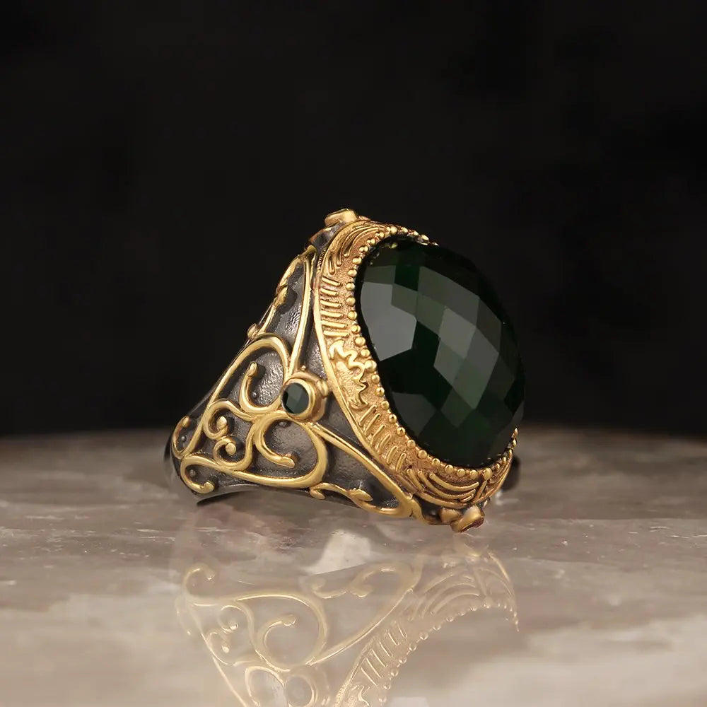 New Arrival Men's 925 Sterling Silver Ottoman Style Bi-Color Ring Rhodium Gold Designed Turkey Fine RCEGYT-129