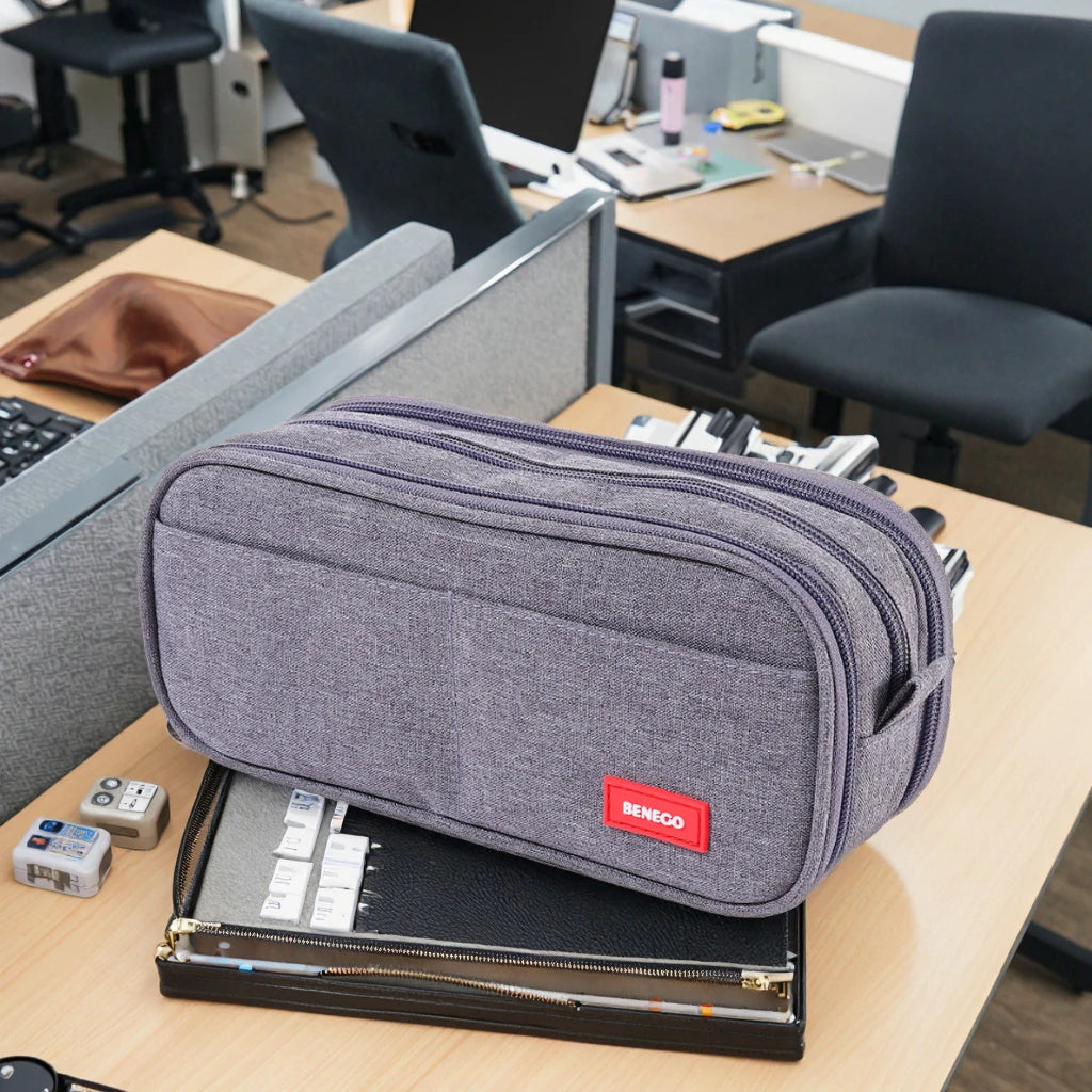 Multifunctional Extra Big Pencil Pouch with Compartmens Travel Simple Stationery Pen Bag Fabric Pencil Bag for Men Women