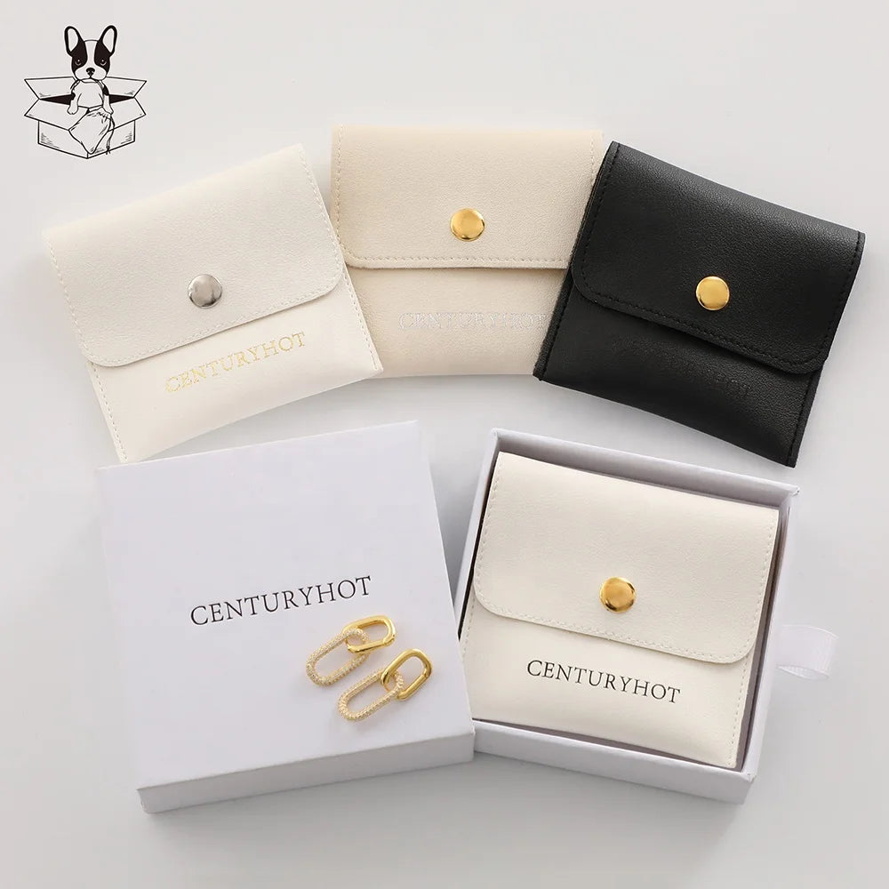 PUPPYSEW Custom Beige PU Leather Jewelry Pouch Bag Artificial Leather Jewelry Packaging Pouch Bag PU Jewelry Pouches With logo