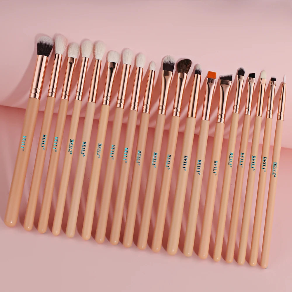 BEILI 19PCS Pink Rose Gold Goat Hair Eye Crease Full Eye Detail Brushes Kit Oem Exquisite Eyeshadow Blending Makeup Brushes