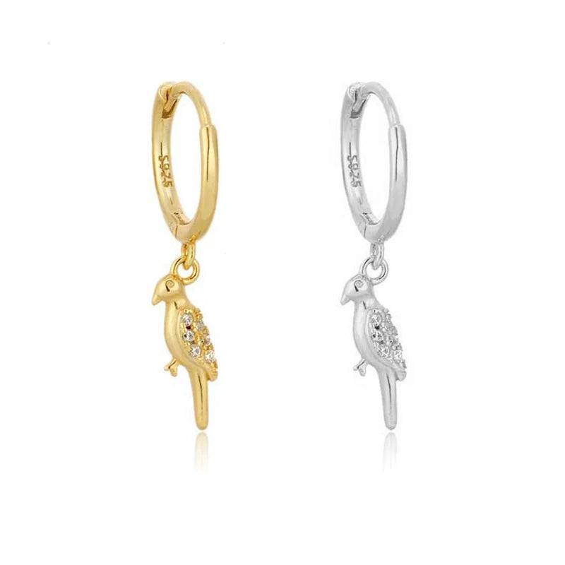 EH1047 925 Silver Zirconia Round Hoop Earrings  Bird Animals Collection  for Women Wedding Cute Ear Fine Jewelry Gift