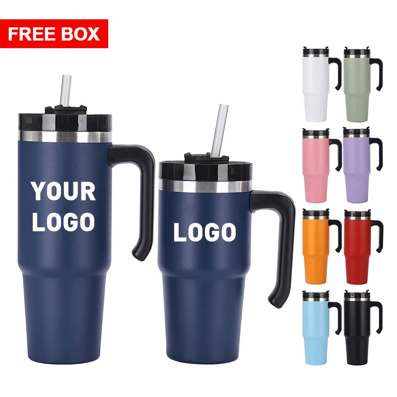 Personalized Logo 30oz 20oz Double Wall Insulated Straw Cup Stainless Steel Tumblers Coffee Mug with Handle