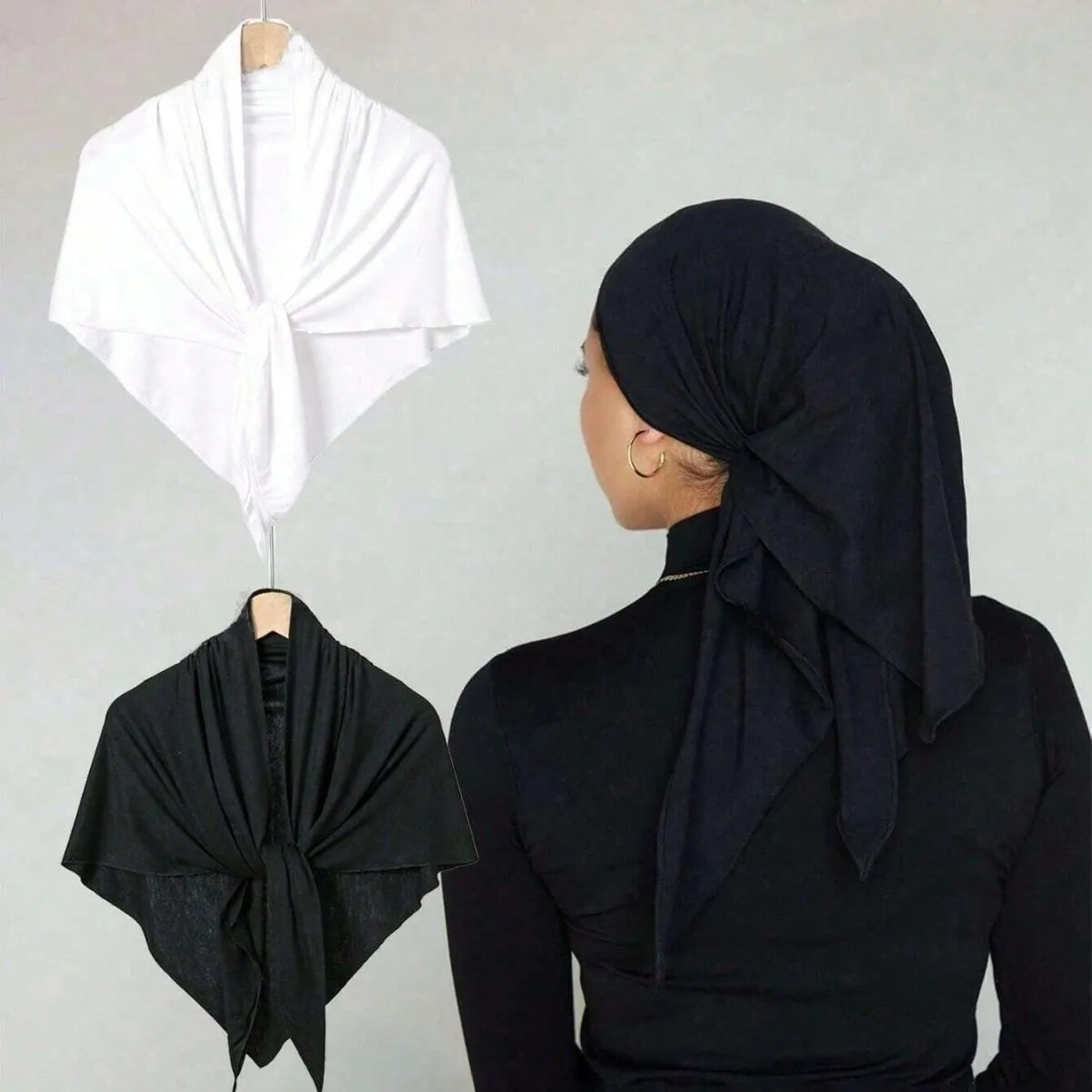 Plain Muslim Headscarf Elastic Cotton Jersey Hijab Shawl Women Soft Jersey Triangle Scarf Hijab