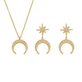 Vintage Royal Style Crescent Moon Octagram Choker Necklace Earrings Set Zirconia Crystal Bridal Party Jewelry Gift for Women
