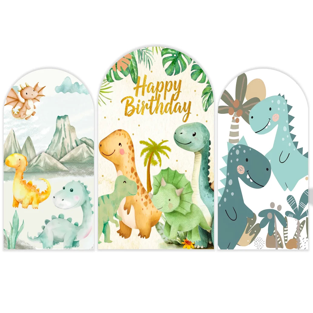 Dinosaur Birthday Backdrop for Boy GirlsJungle Animal Dinosaurs Theme Custom Fabric Cover Decoration for Party Event