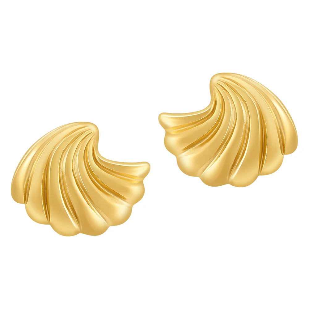 Latest 18K Gold Plated Stainless Steel Jewelry Irregular Fan-shaped Shell Stud Earrings Waterproof for Women Earrings E241543