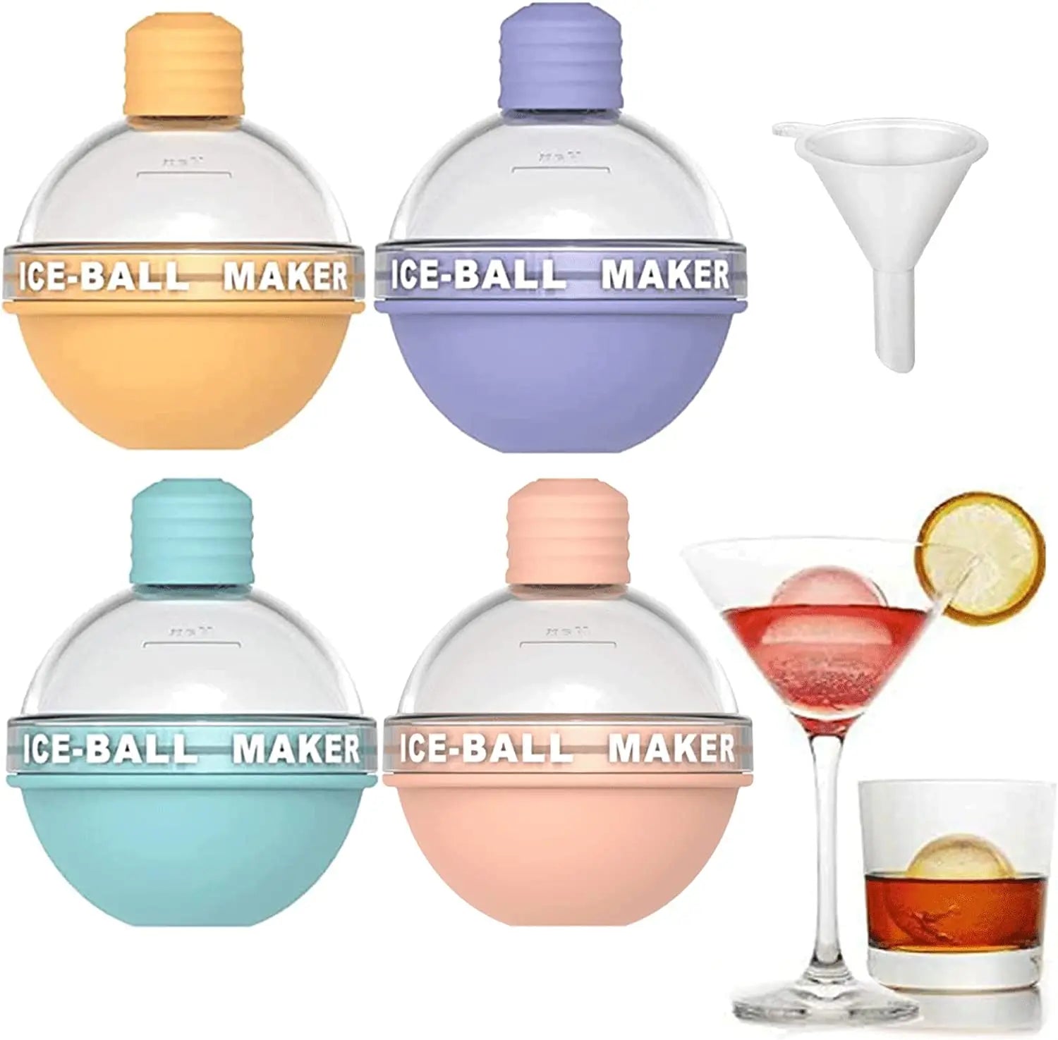 Custom Sphere Silicon Big Ice Block Cube Tray Mould Container 2.5 Inch 4 Pack Large Round Ice Ball Maker Cube Mold for Whiskey