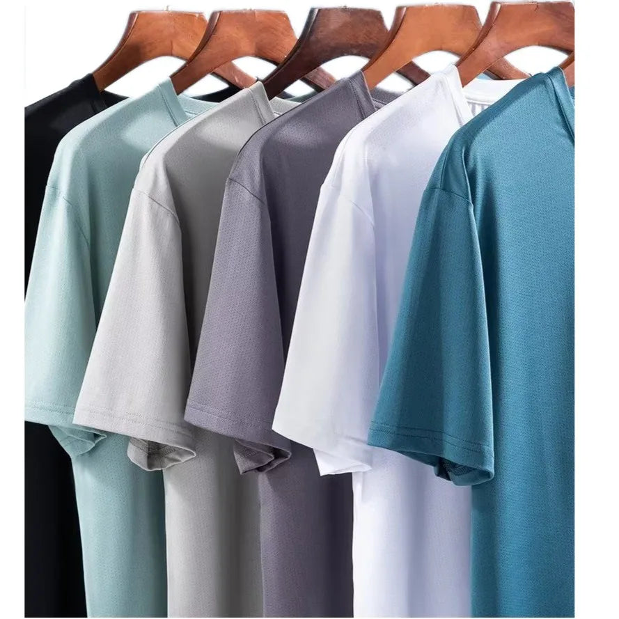 China Bangladesh Factory Price OEM Customize Logo Embroidery Mens Ice Silk Mesh Quick Dry Breathable Loose Fit Plus Size T Shirt