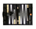 Helena Wood Art Luxury Handmade Tournament Size Backgammon Set Unisex Gray Fabric Leather Case 22x29 Inch (57x75cm) Doubling