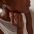 J&D 18k Gold Stainless Steel INS Style Minimalist Double-Layer Hollow Open Ring Unique Design Adjustable for All Sizes