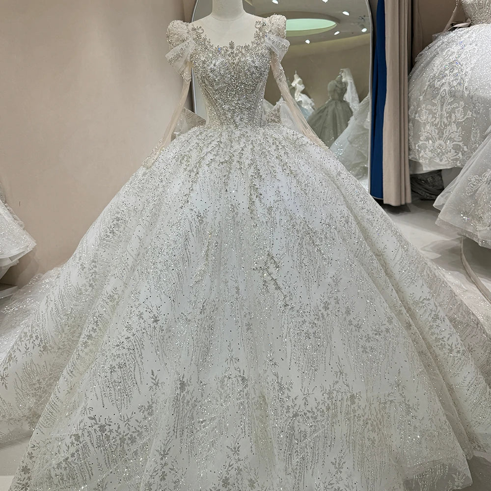 Jancember DW0028 Glitter Long Sleeve Empire Bridal Wedding Ball Gown Women's Dresses