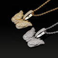 Luxury Gold Plated Butterfly Pendant Lab Zircon Unique Flame Skull Design Hip Hop Jewelry Men Women Exquisite Necklace