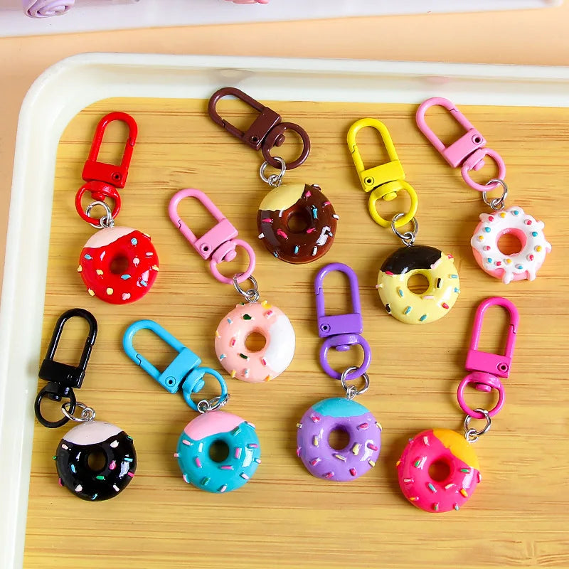 Ins Resin Simulation Doughnut Pendant Keychains Girlish Sweet Backpack Hanging Ornament Keychain.
