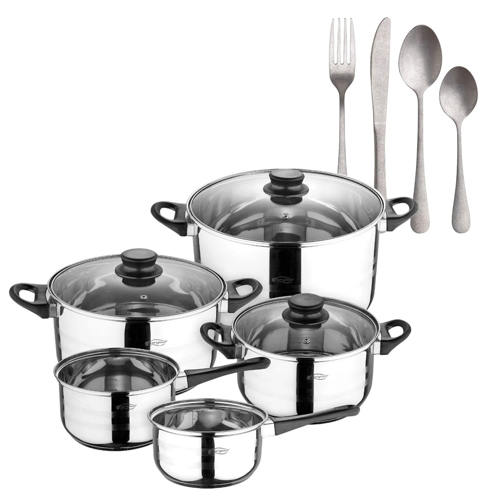 San Ignacio Eight-Piece Cookware Set + NOIA San Ignacio 16-Piece Stainless Steel Cutlery Set