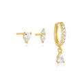 CANNER Simple S925 Sterling Silver Geometric Horse Eye Marquise Water Drop Zircon Stone Three-piece Earrings Set