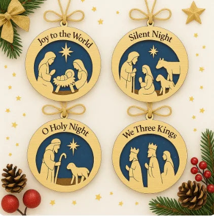 Pafu Christmas Decorations Nativity Ornaments for Christmas Tree Wooden Nativity Christmas Ornament