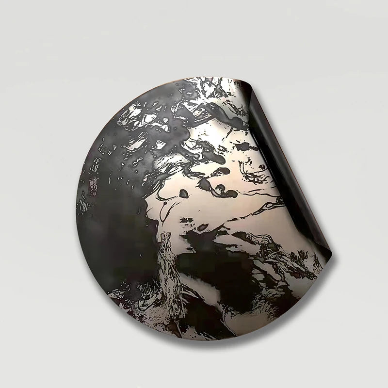 Abstract Circular Metallic Wall Decor | Black - Silver Textured Metal Art Panel