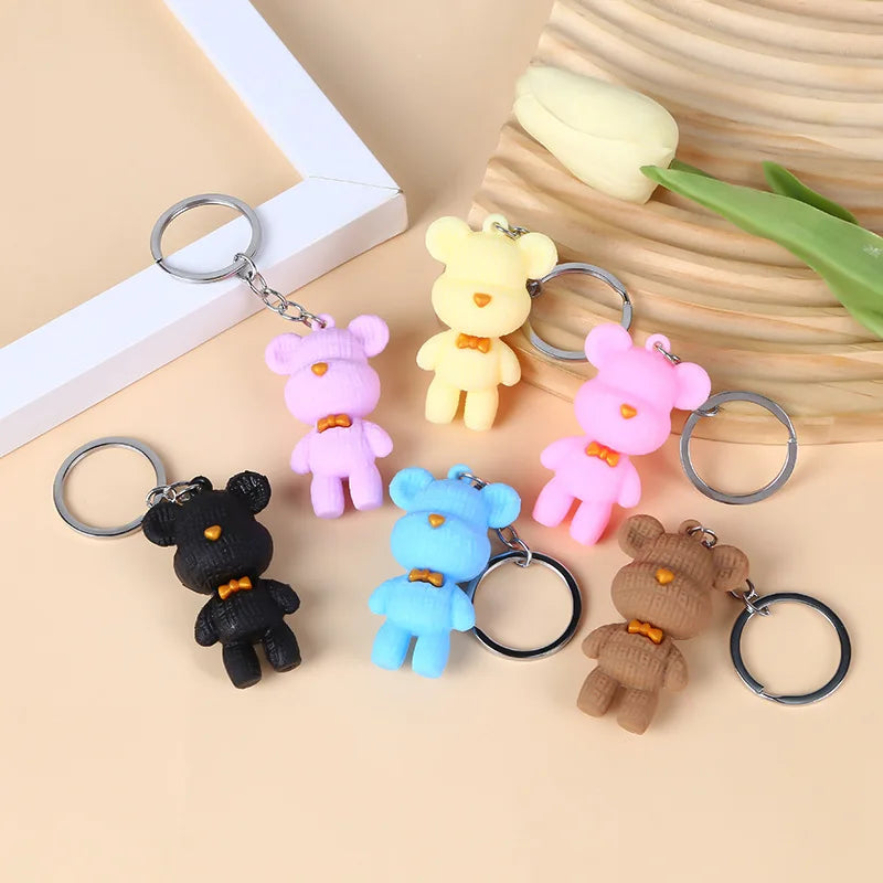 Creative Silica Gel Bear Keychain Cute Cartoon Multicolor Bear Pendant Animal Keychain for Bag Car Key Chain Accessories