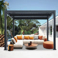 Modern Aluminum Louvered Bioclimatic Pergola Retractable Sliding Windows Motorized Operation LED Lighting for Balcony Outdoor