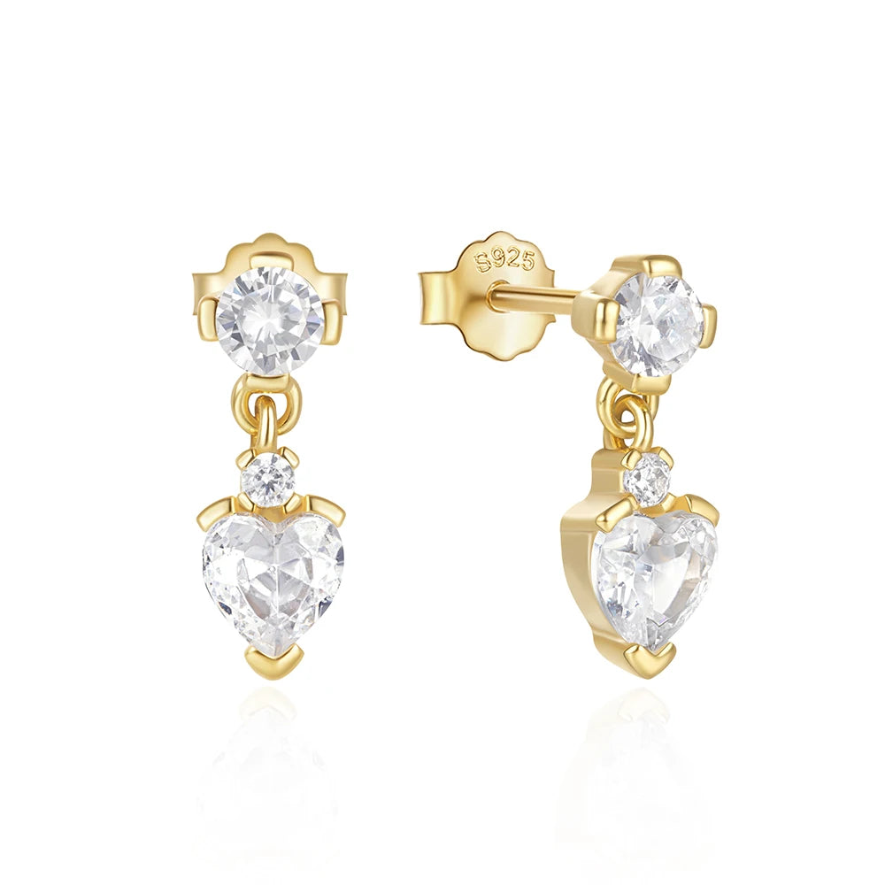 CANNER Hypoallergenic Jewelry 18K Gold Plated S925 Silver 5A Cubic Zirconia Heart Drop Earrings for Women Party