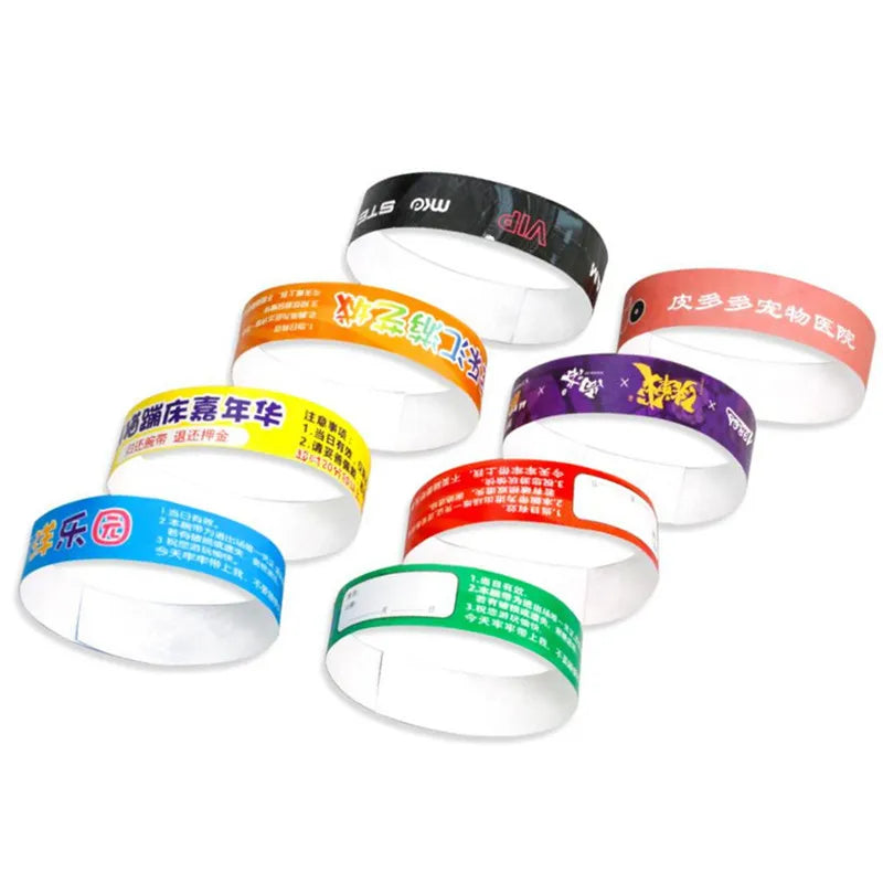 HXY Colorful One Time Use Disposable Digital Printed Custom Logo RFID Waterproof Paper Tyvek Wristband Wholesale for Event