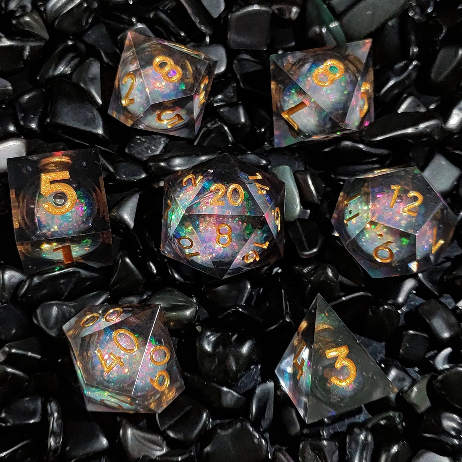 Fast Shipping DND Galaxy Liquid Core Dice Set Custom Logo 16mm Resin Sharp Edge D20 for Gifts