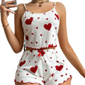 Women Home Pajamas Clothes Heart Pattern Printed Camisoles tank Tops + Shorts 2 Piece Set Nighty Casual Pit Girls Pajamas