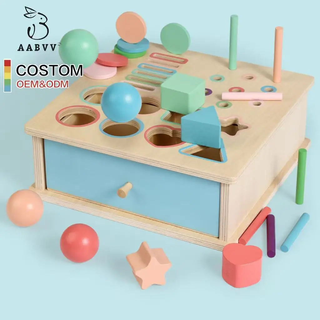 2026 New Wooden Toy Set 4-in-1 Color Shape Sorting Box Wooden Toys Montessori Early Education for Kids