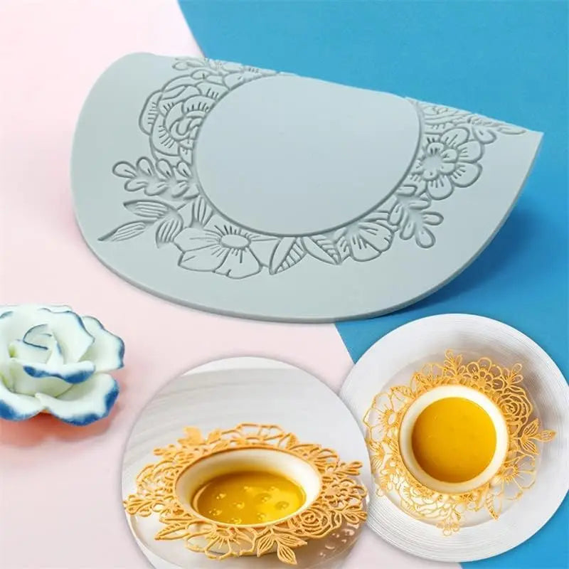 Food Grade Silicone Fondant Baking Mold Deformation Easy Release No Odor Reused Baking Multifunctional Round Crown Lace Cushion