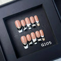 106-110 Handmade 10-Piece Coffin French Style Press-On Nails Custom with Glue Reusable False Nails for Finger Application