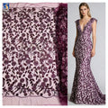YX1292 Tulle Purple Mexican Lace Fabric With Flash Sequins Embroidery Florals Tulle High-Class Dress Fabric for Mexican Beauties MegaBDM