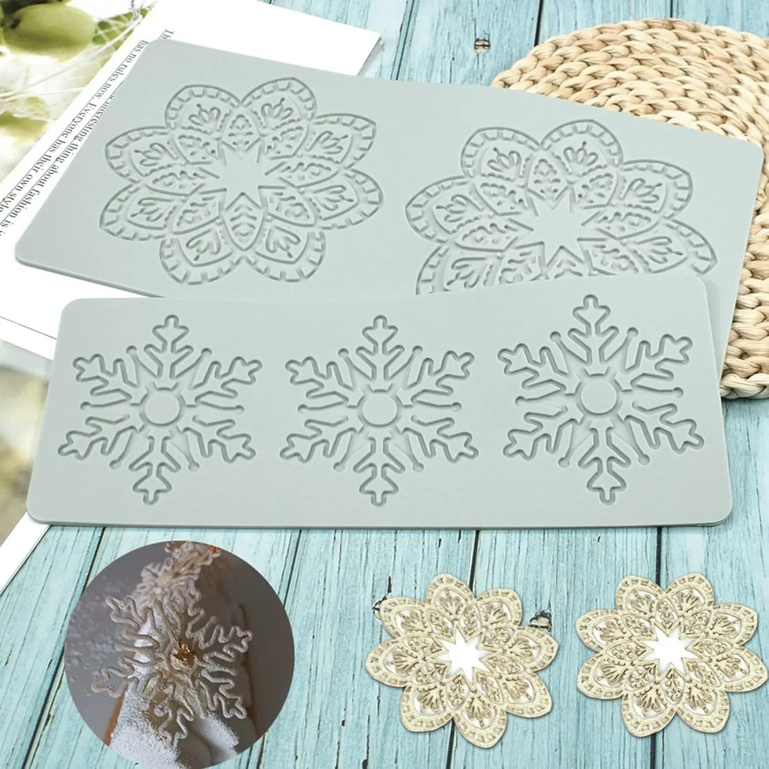 3D Snow Flower Hollow Candy Silicone Mold Lace Pattern Sugar Craft Cake Decoration Baking Gummy for Cakes Chocolate Cupcake Top