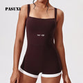 PASUXI Butt Lifting Tummy Control Yoga Jumpsuit for Women Contrast Color Hollow Back Seamless Fitness Jumpsuit with Wide Straps
