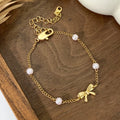 Ready to Ship Jewelry Foxi Jewelry Manufacturer New Bohemian Women Fashion Jewelry Imitation Pearl Bow Bracelet MegaBDM