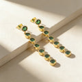 QIKU Light Luxury Shine Zircon Piercing Drop Woman Earrings White/Green Color Tassel Korean Fashion Jewelry Elegant Accessories
