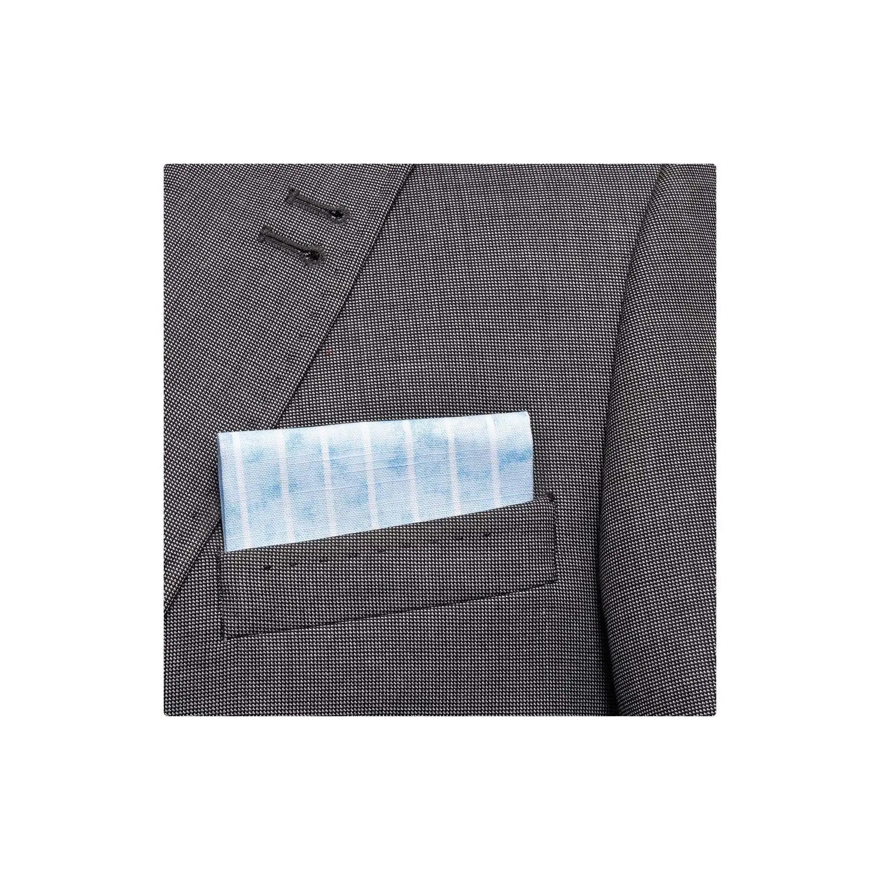 Blue Linen White Striped Folded Ready to Use Pocket Collar Blazer Handkerchief for Men Adult One Size