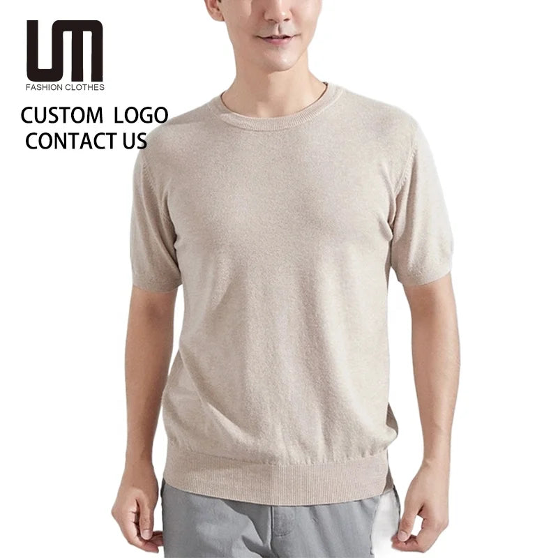 Clearance Sales Summer New Men Comfortable Casual Top Breathable Loose Fit Knitted T-Shirt Sweater with Short Neck Sleeve